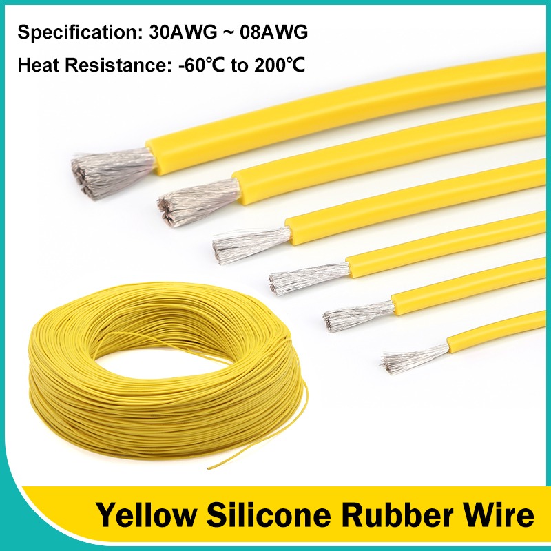 Wire 22 Gauge Copper - Yellow Soft Silicone Rubber Wires 30/28/26/24/22/20/18/16/15/14/13/12/10/08