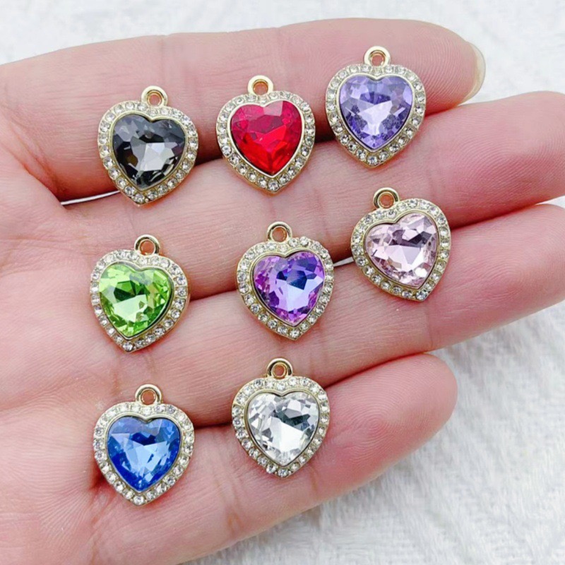 Jewelry Making Pendants - 10pcs heart-shaped inlaid colorful gemstone pendant,
