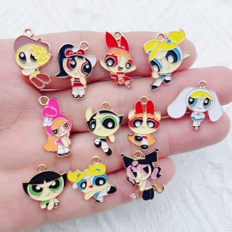 Jewelry Making Pendants - 10pcs Alloy Oil-Dripping Cartoon Girl Pendant,