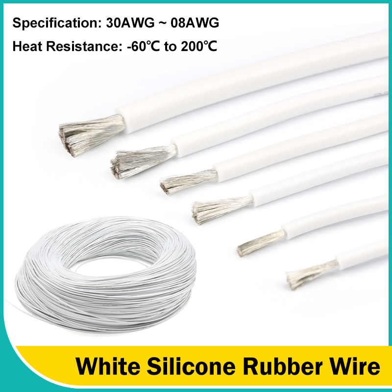 Wire 22 Gauge Copper - White Flexible Silicone Rubber Wires 30/28/26/24/22/20/18/16/15/14/13/12/10/08