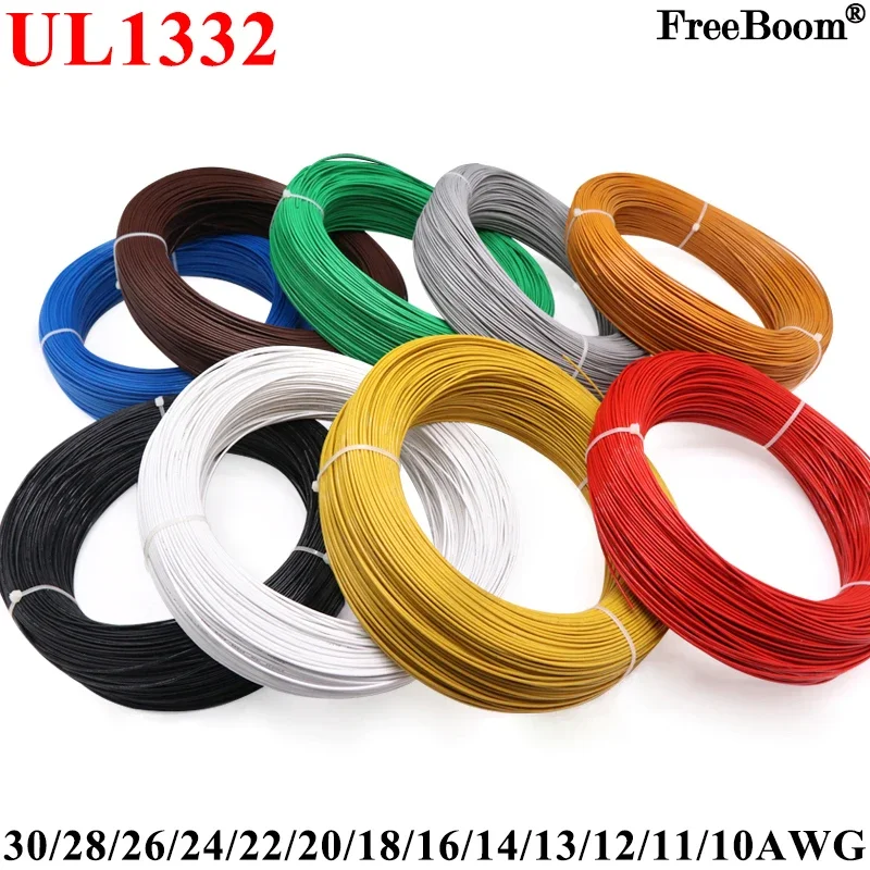 Wire 22 Gauge Copper - 5M/10M UL1332 PTFE Wire 30/28/26/24/22/20/18/16/14/13/12/10 AWG