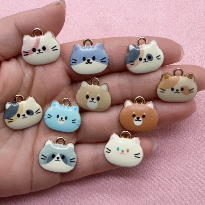 Jewelry Making Pendants - 12pcs Printed Cat Head Alloy Drip