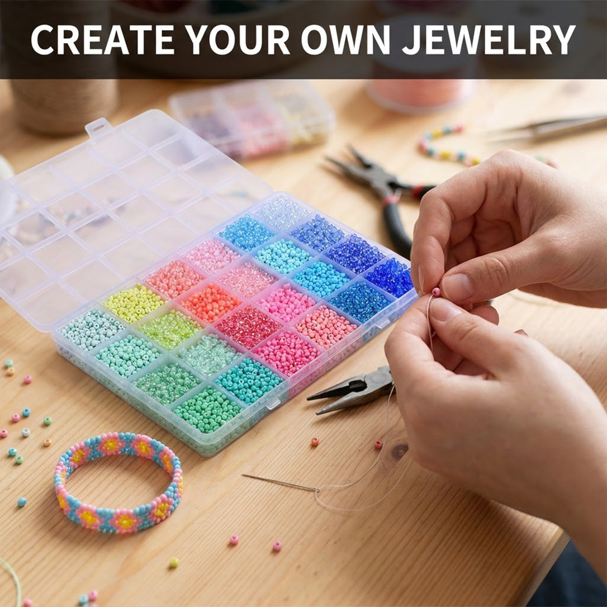 5200pcs 3mm Glass Seed Beads K - Bead Organizer Tray review and price