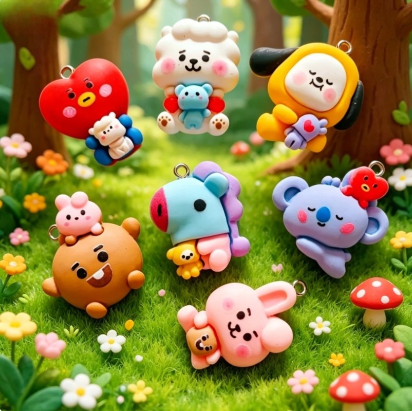 7pcs BT21 Resin Cartoon Charm  - Jewelry Making Pendants review and price